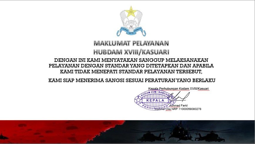 Maklumat Pelayanan Publik Hubdam XVIII/Kasuari